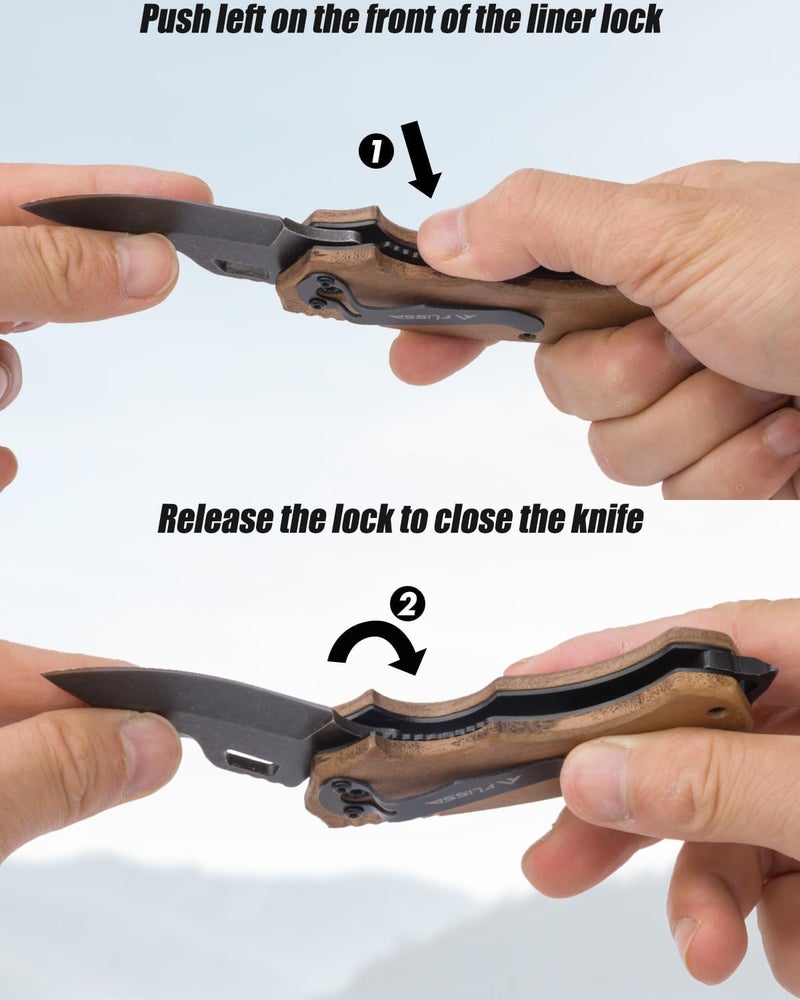 FLISSA Mini Folding Pocket Knife, 2.5-Inch Stainless Steel Drop Point Blade, EDC Pocket, Knives for Men with Bottle Opener and Glass Breaker (Brown), Good Merry Christmas Gift - Image 5